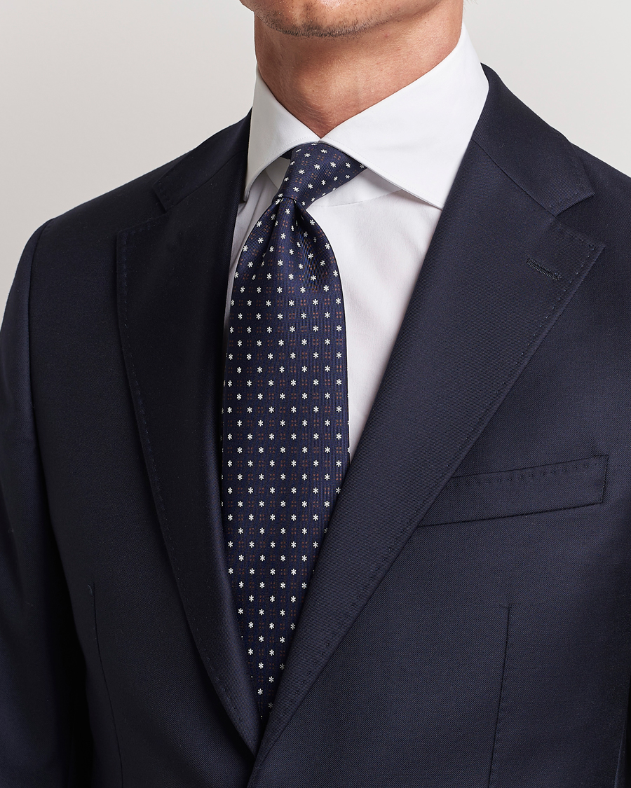 Herre |  | E. Marinella | 3-Fold Printed Silk Tie Navy