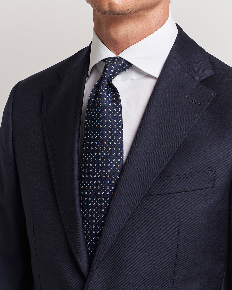 Herre | E. Marinella | E. Marinella | 3-Fold Printed Silk Tie Navy