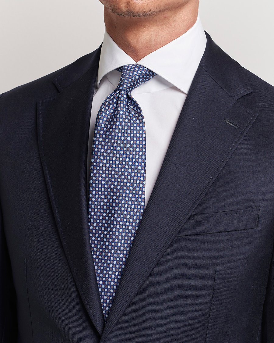Herre | E. Marinella 3-Fold Printed Silk Tie Dark Blue | E. Marinella | 3-Fold Printed Silk Tie Dark Blue