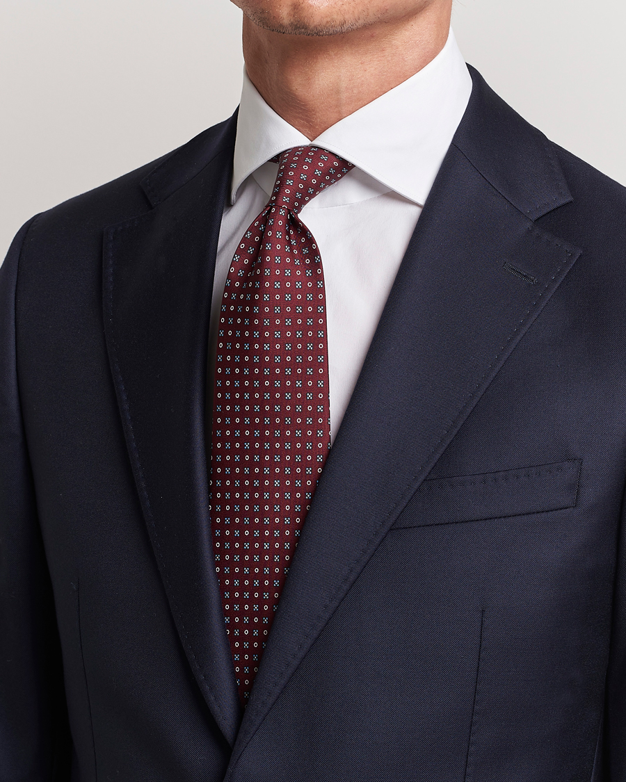 Herre | E. Marinella 3-Fold Printed Silk Tie Burgundy | E. Marinella | 3-Fold Printed Silk Tie Burgundy