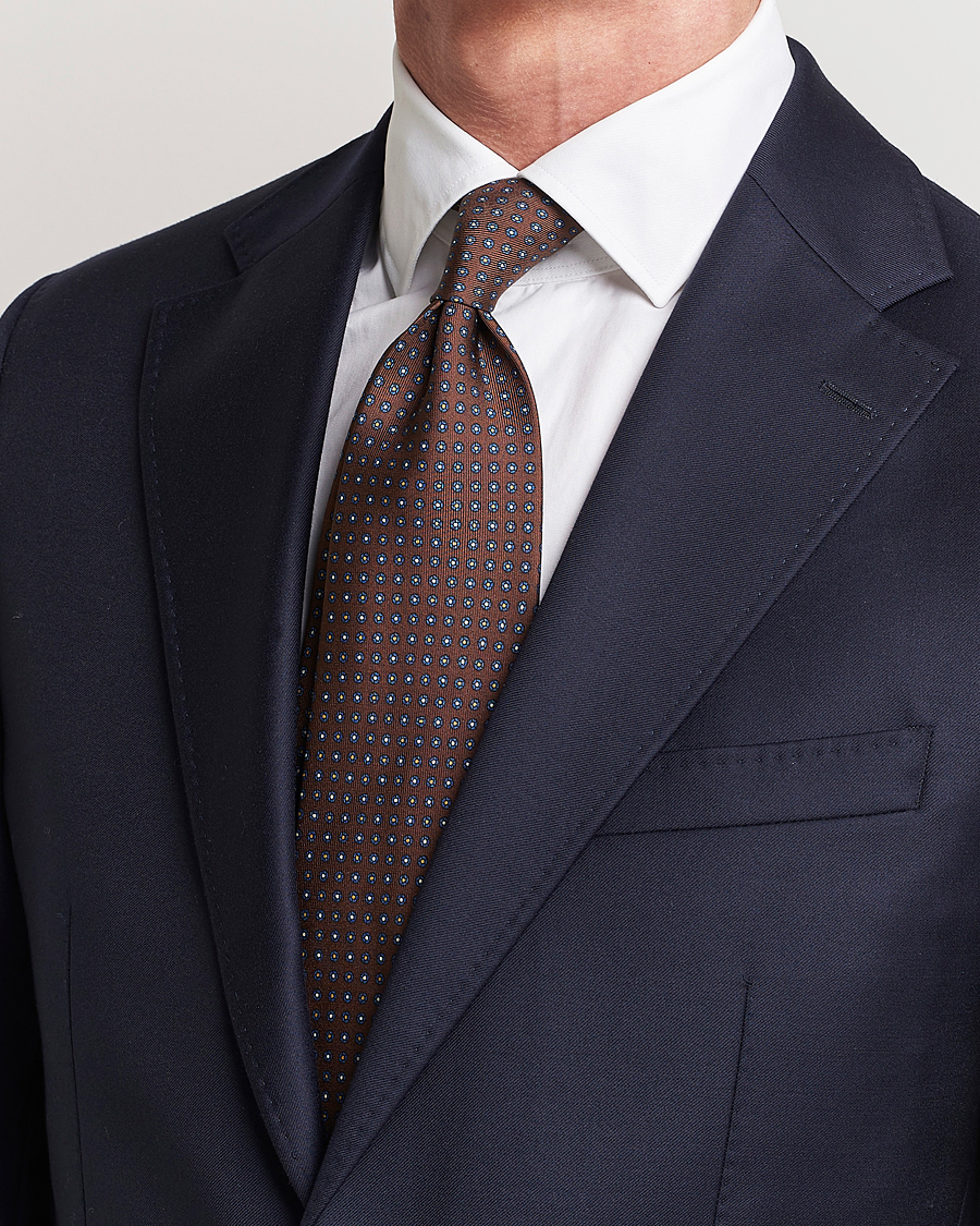 Herre | | E. Marinella | 3-Fold Printed Silk Tie Dark Brown