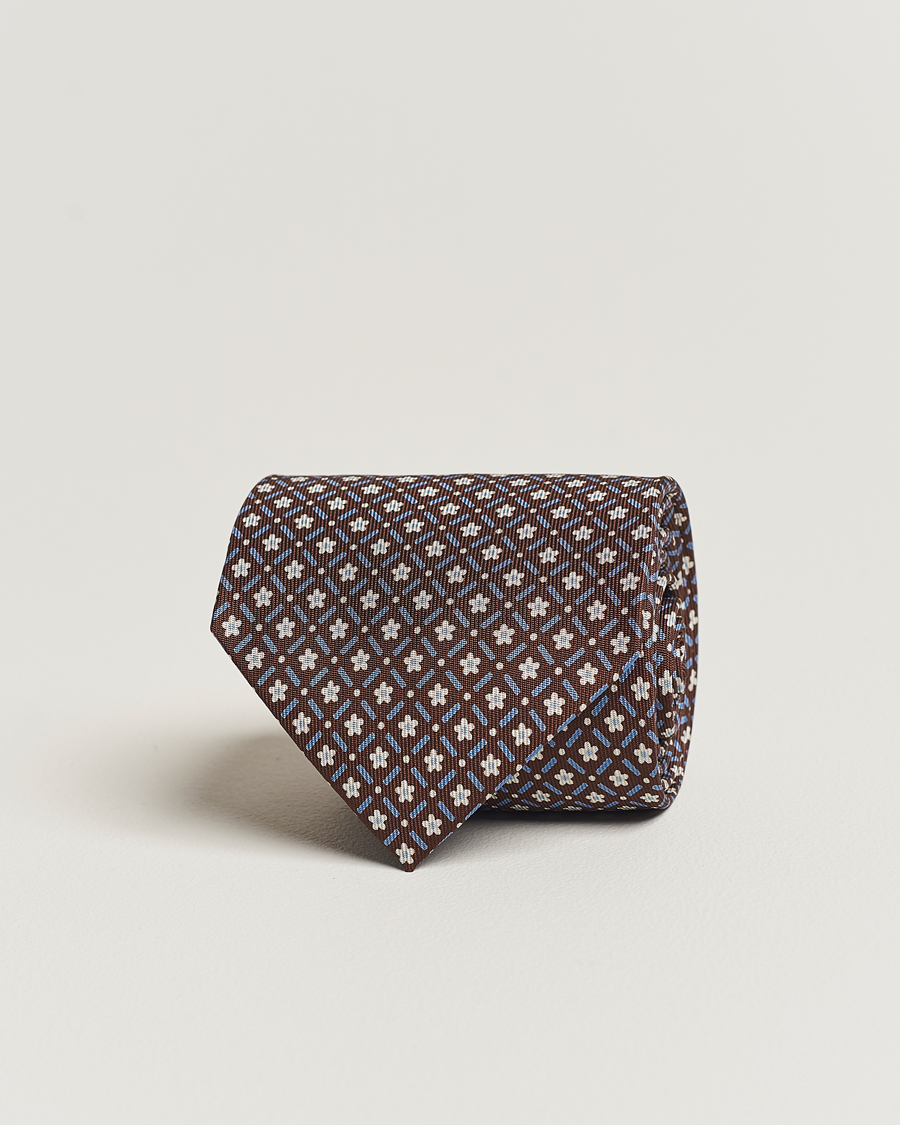Herre | E. Marinella 3-Fold Printed Silk Tie Dark Brown | E. Marinella | 3-Fold Printed Silk Tie Dark Brown