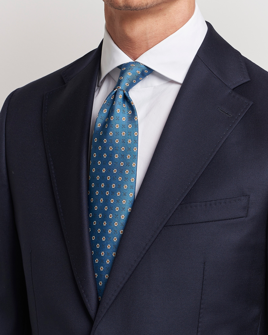 Herre | E. Marinella 3-Fold Printed Silk Tie Blue | E. Marinella | 3-Fold Printed Silk Tie Blue