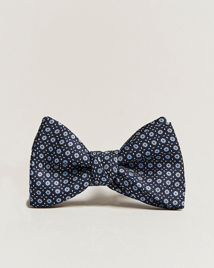 Herre | E. Marinella Printed Silk Bow Tie Navy | E. Marinella | Printed Silk Bow Tie Navy