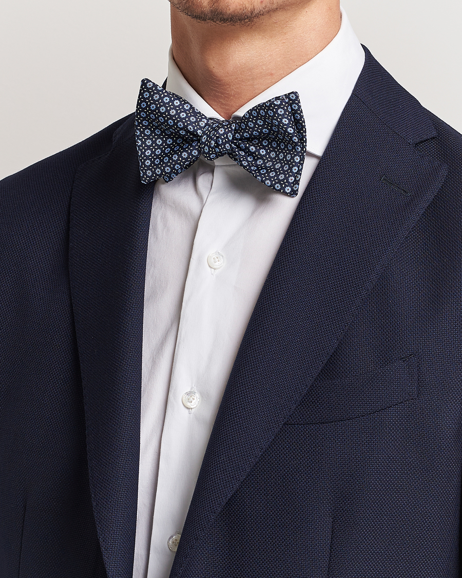 Herre | Italian Department | E. Marinella | Printed Silk Bow Tie Navy