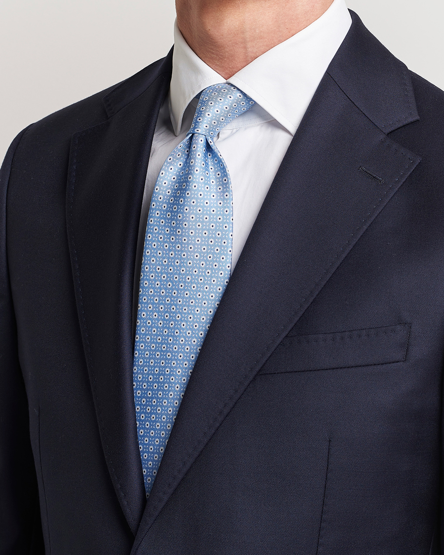 Herre |  | E. Marinella | 3-Fold Printed Silk Tie Light Blue
