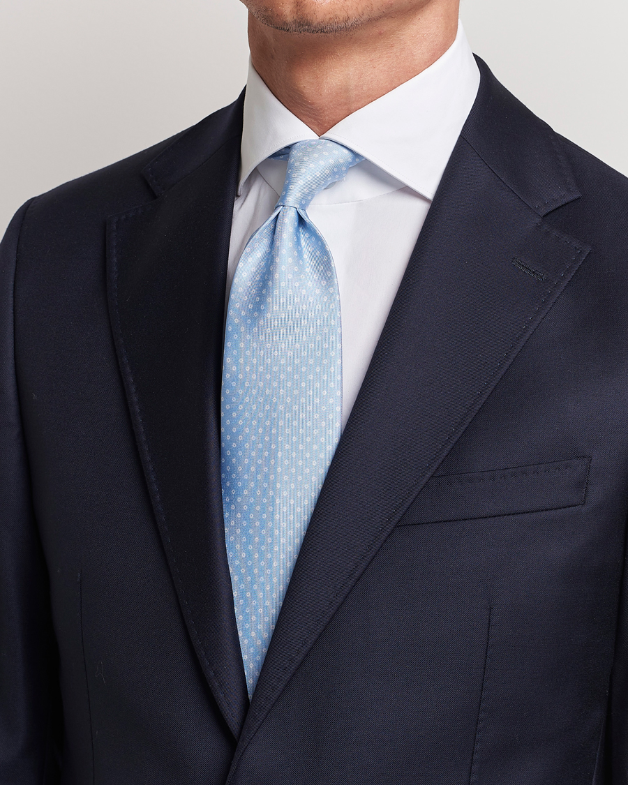 Herre | E. Marinella 3-Fold Printed Silk Tie Sky Blue | E. Marinella | 3-Fold Printed Silk Tie Sky Blue