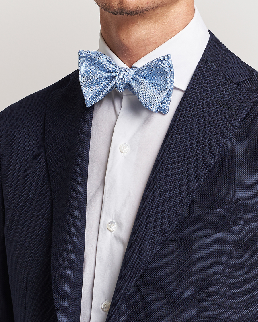 Herre | Italian Department | E. Marinella | Printed Silk Bow Tie Light Blue