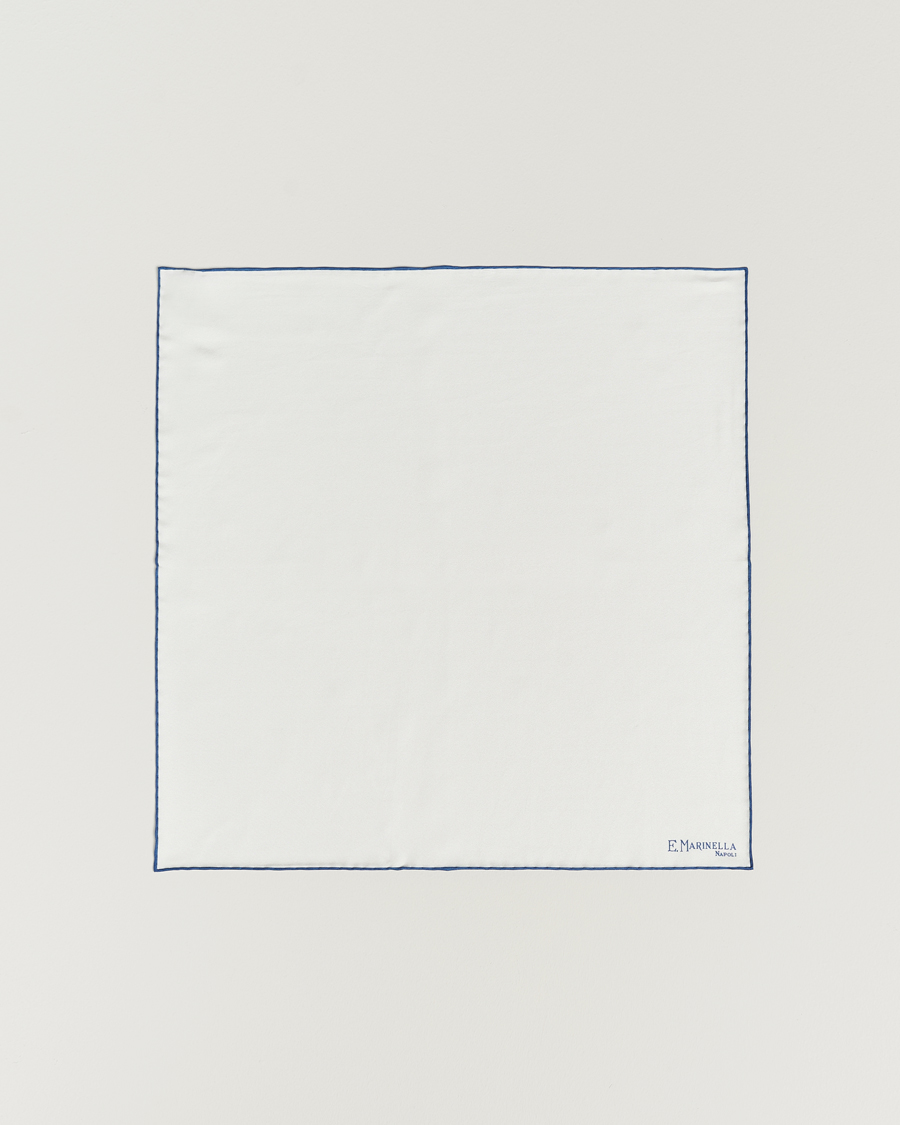 Herre | E. Marinella Silk Pocket Square White/Blue | E. Marinella | Silk Pocket Square White/Blue
