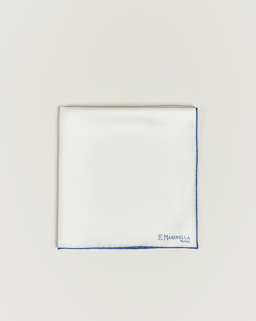 Herre | E. Marinella Silk Pocket Square White/Blue | E. Marinella | Silk Pocket Square White/Blue