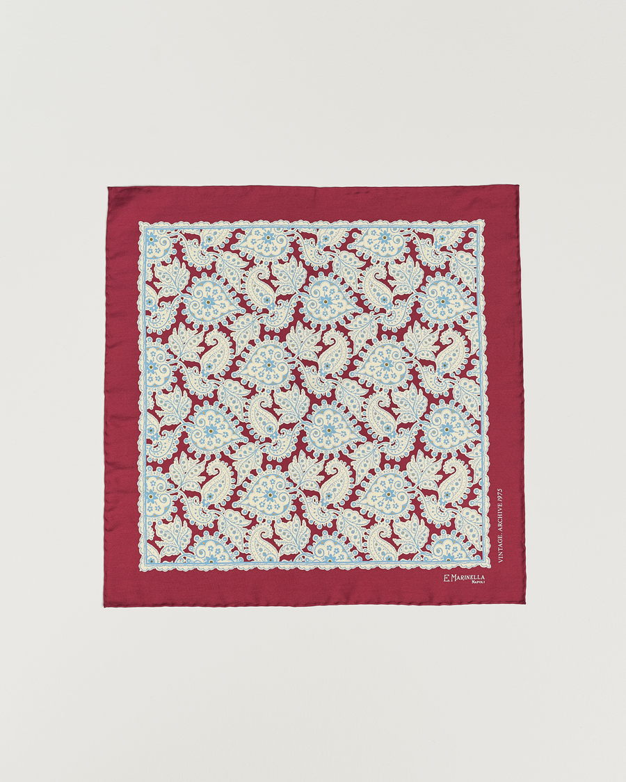 Herre |  | E. Marinella | Paisley Silk Pocket Square Burgundy