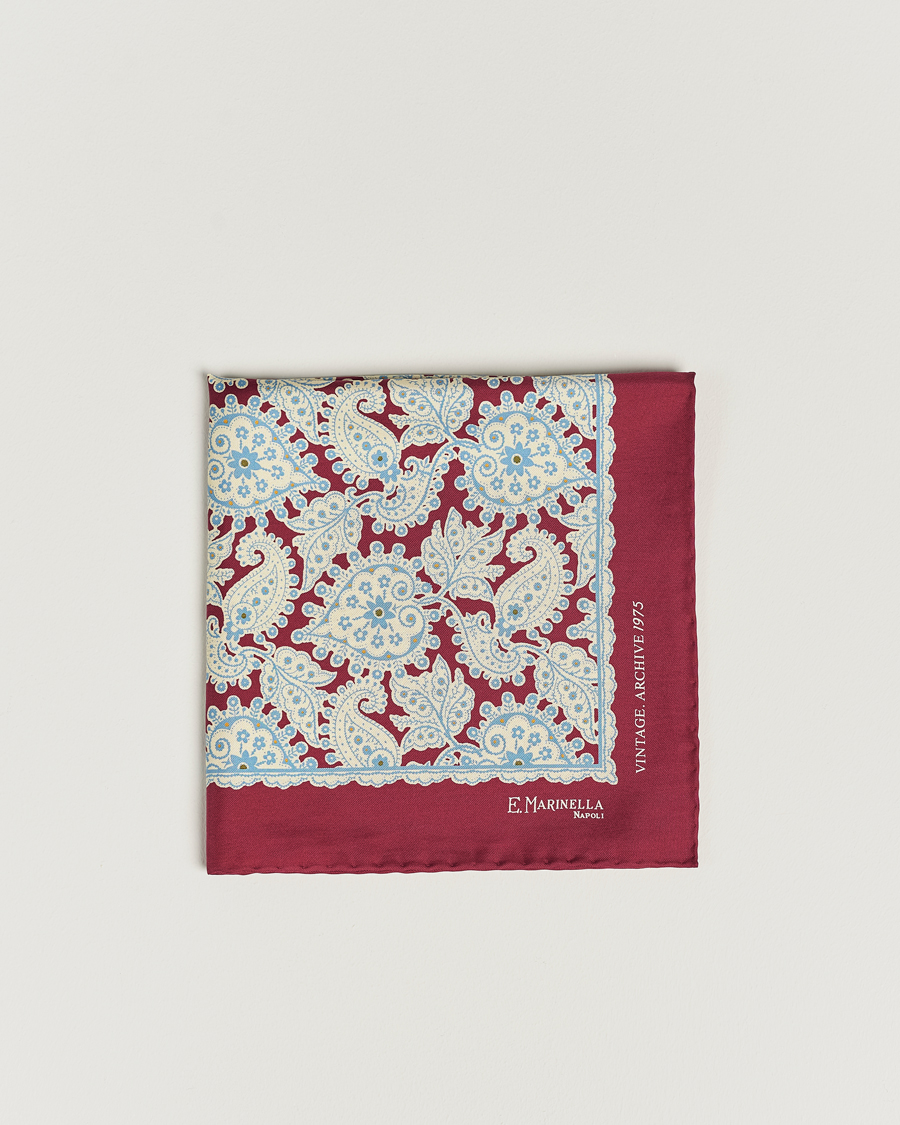 Herre | E. Marinella Paisley Silk Pocket Square Burgundy | E. Marinella | Paisley Silk Pocket Square Burgundy
