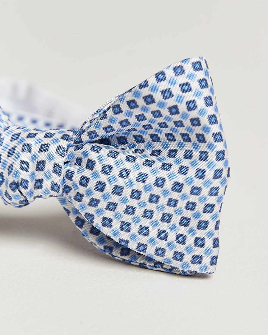 Herre | E. Marinella Silk Bow Tie White/Blue | E. Marinella | Silk Bow Tie White/Blue