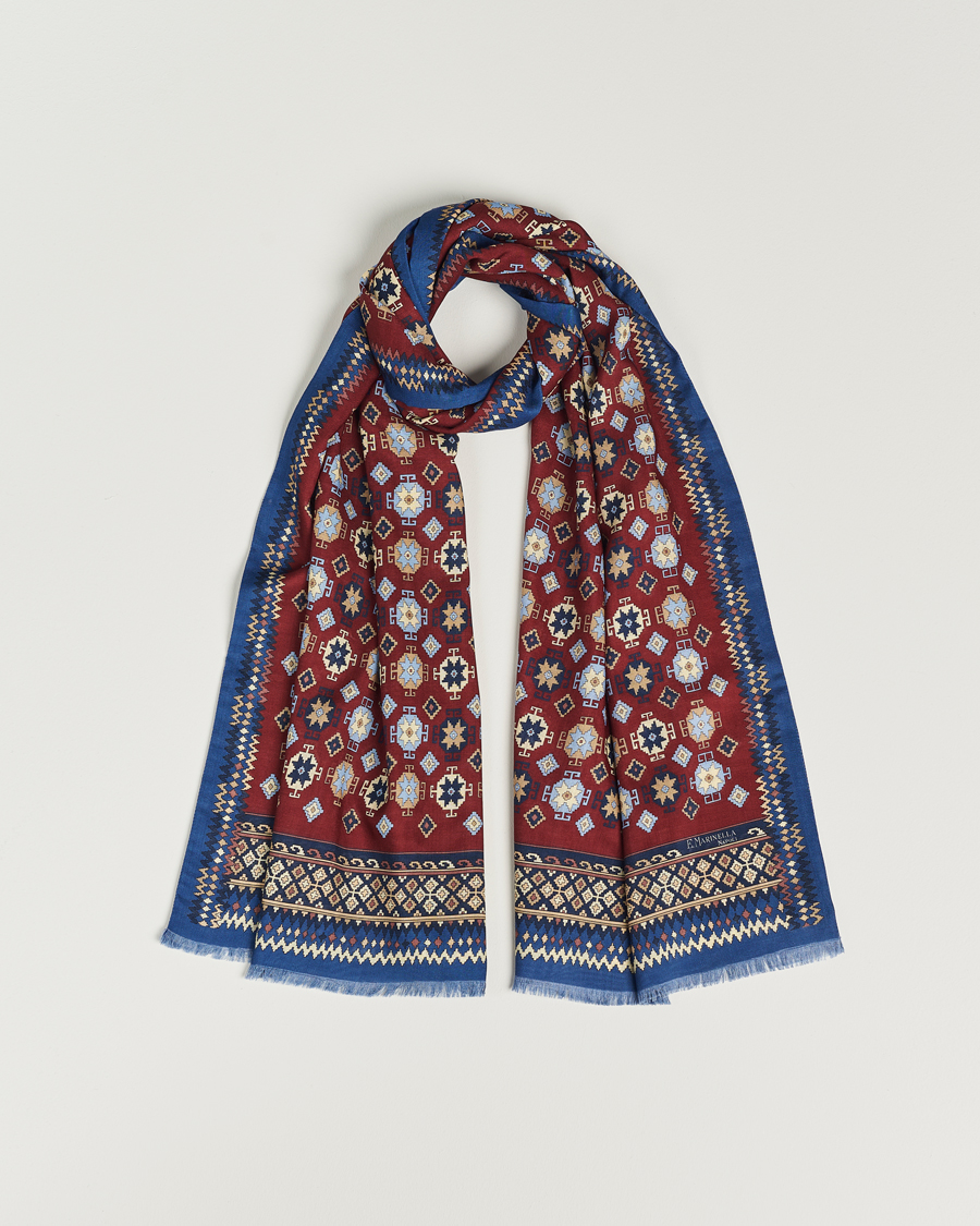 Herre | E. Marinella Wool/Silk Printed Scarf Burgundy | E. Marinella | Wool/Silk Printed Scarf Burgundy