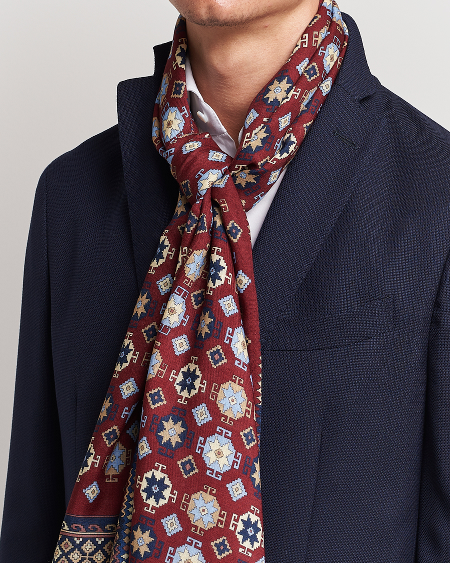 Herre | E. Marinella Wool/Silk Printed Scarf Burgundy | E. Marinella | Wool/Silk Printed Scarf Burgundy