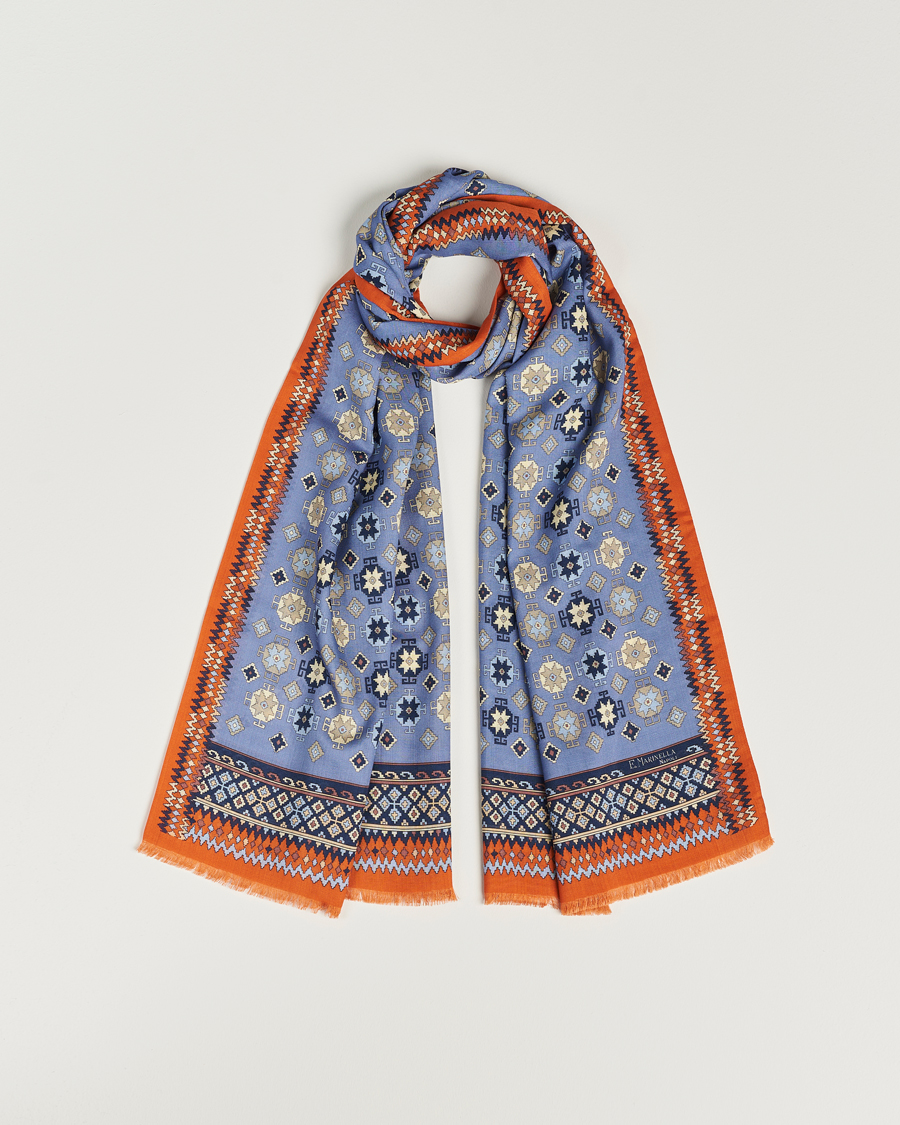 Herre | E. Marinella Wool/Silk Printed Scarf Light Blue | E. Marinella | Wool/Silk Printed Scarf Light Blue