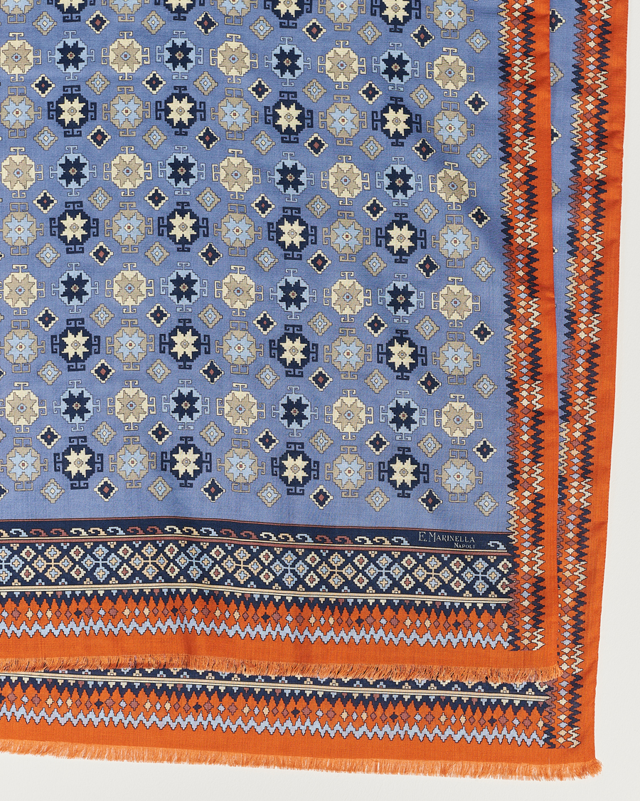 Herre | E. Marinella Wool/Silk Printed Scarf Light Blue | E. Marinella | Wool/Silk Printed Scarf Light Blue
