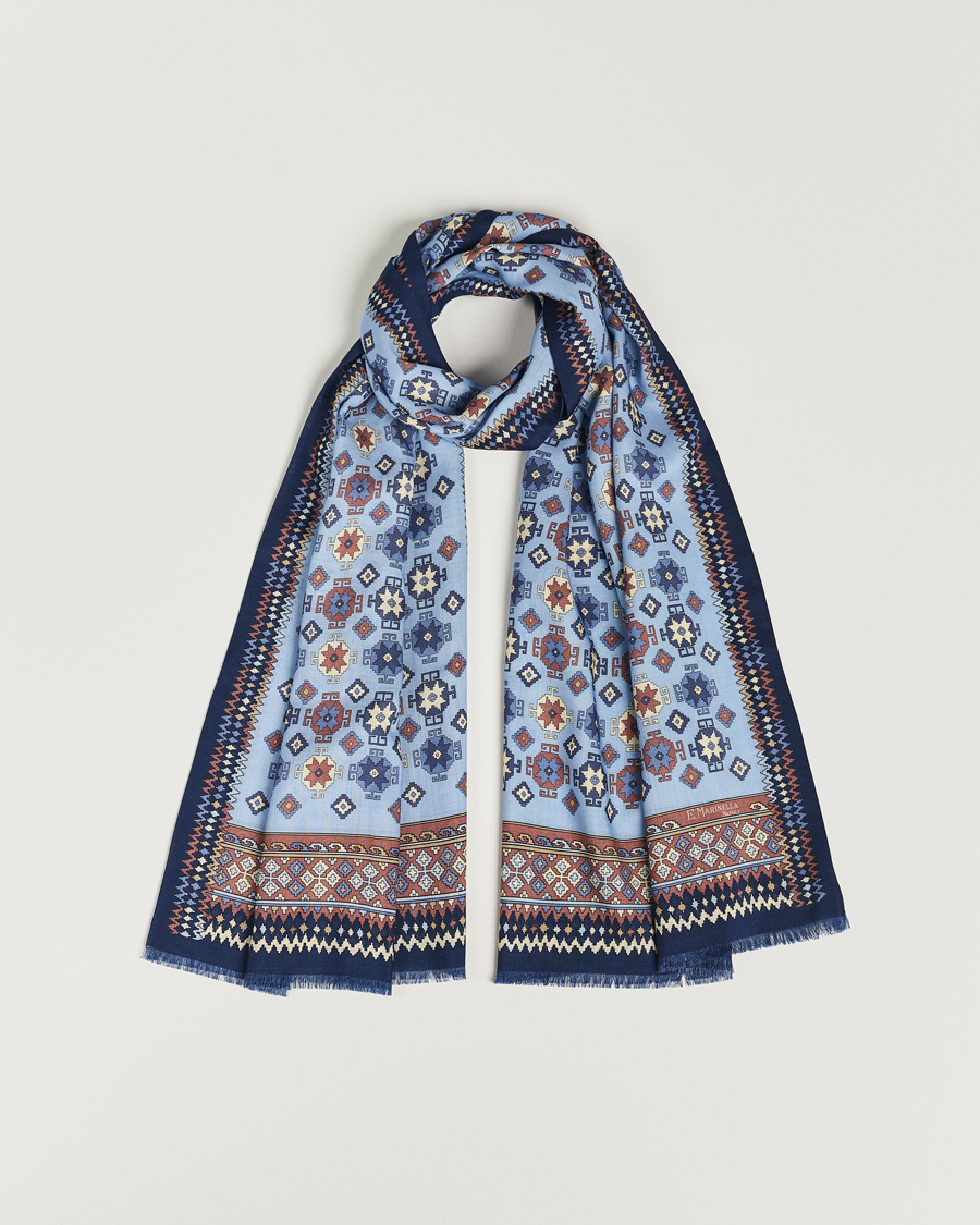 Herre | | E. Marinella | Wool/Silk Printed Scarf Navy/Light Blue