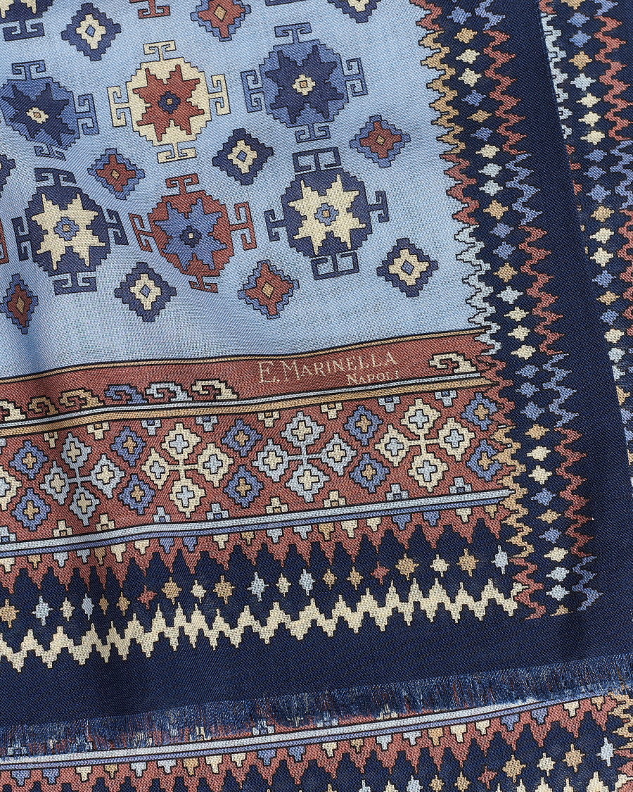 Herre | E. Marinella Wool/Silk Printed Scarf Navy/Light Blue | E. Marinella | Wool/Silk Printed Scarf Navy/Light Blue