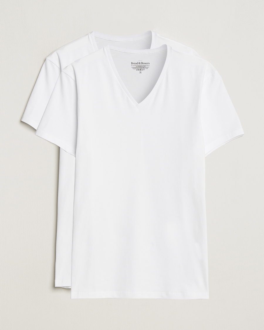 Herre | T-Shirts | Bread & Boxers | 2-Pack V-Neck T-Shirt White