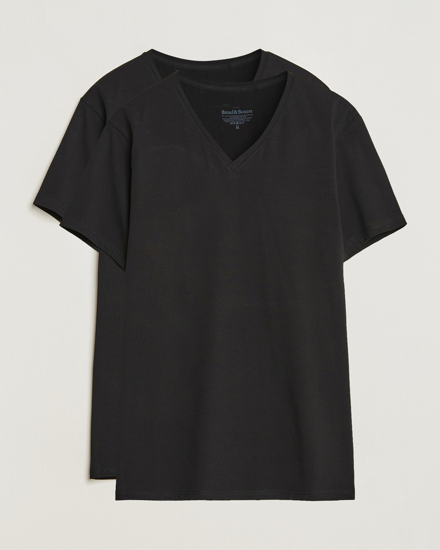 Herre | T-Shirts | Bread & Boxers | 2-Pack V-Neck T-Shirt Black