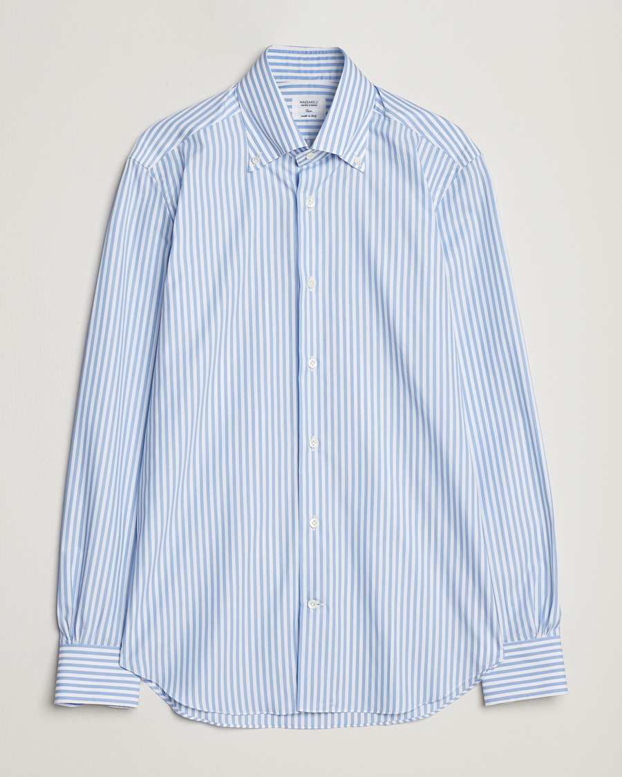 Herre | Skjorter | Mazzarelli | Soft Button Down Striped Shirt Light Blue