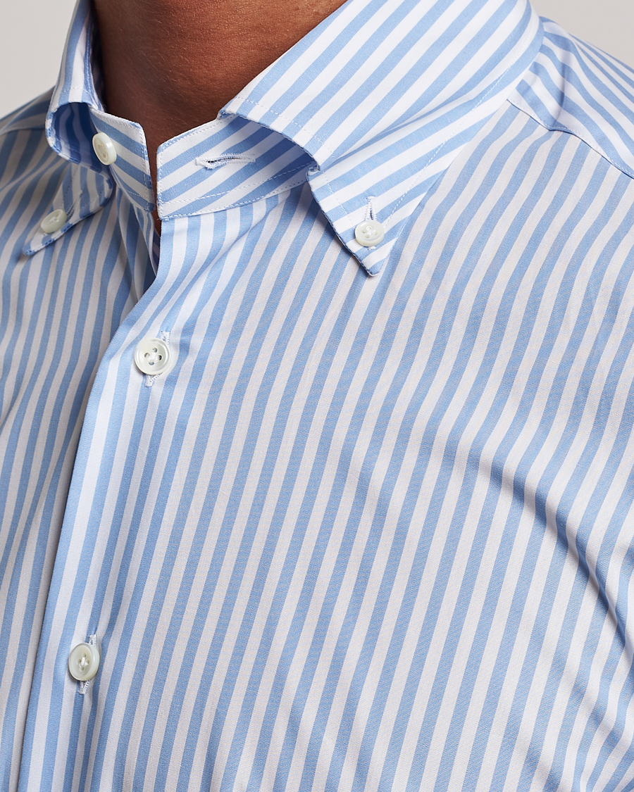 Herre | Skjorter | Mazzarelli | Soft Button Down Striped Shirt Light Blue