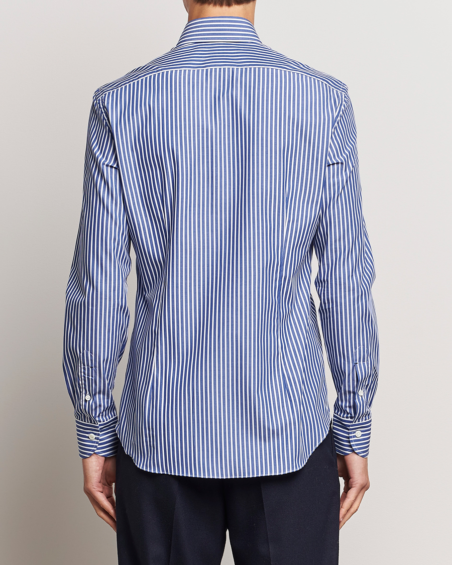 Herre | Skjorter | Mazzarelli | Soft Button Down Striped Shirt Dark Blue
