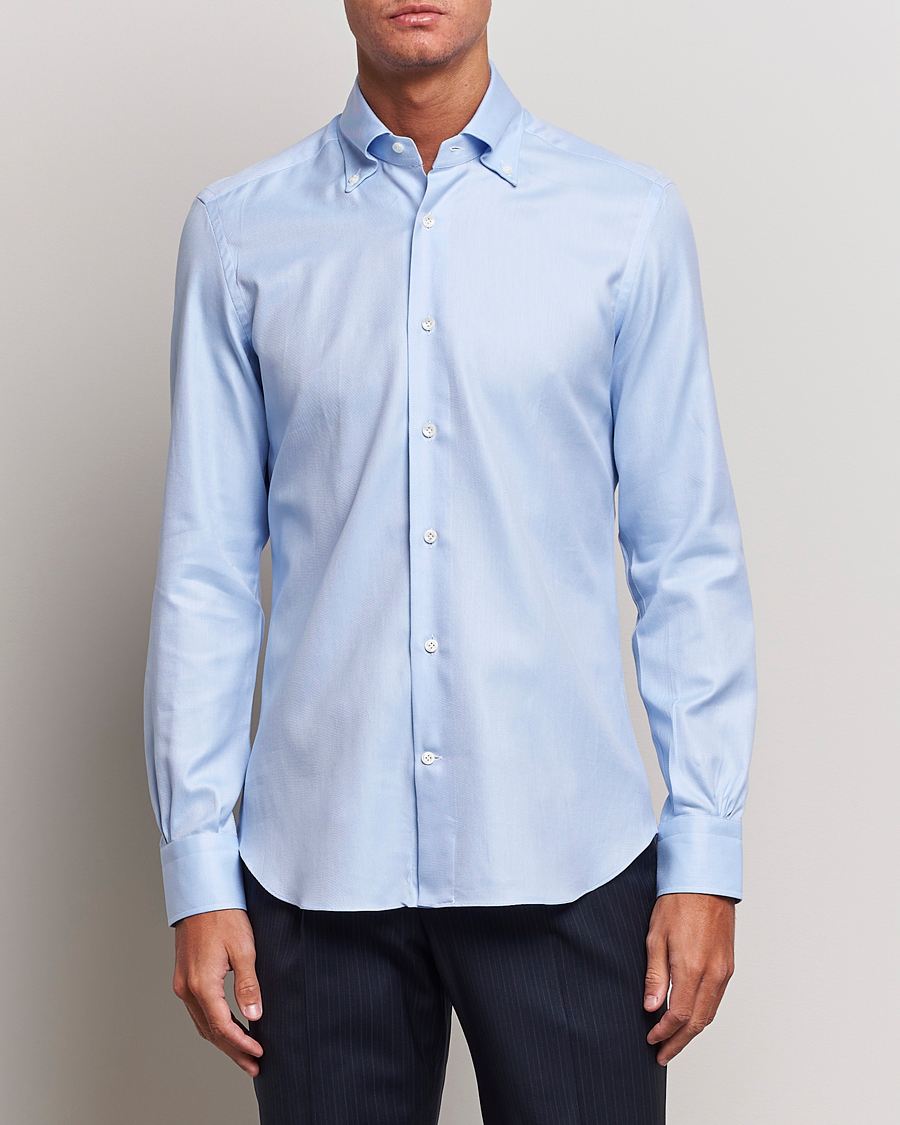 Herre | Skjorter | Mazzarelli | Soft Button Down Twill Shirt Light Blue