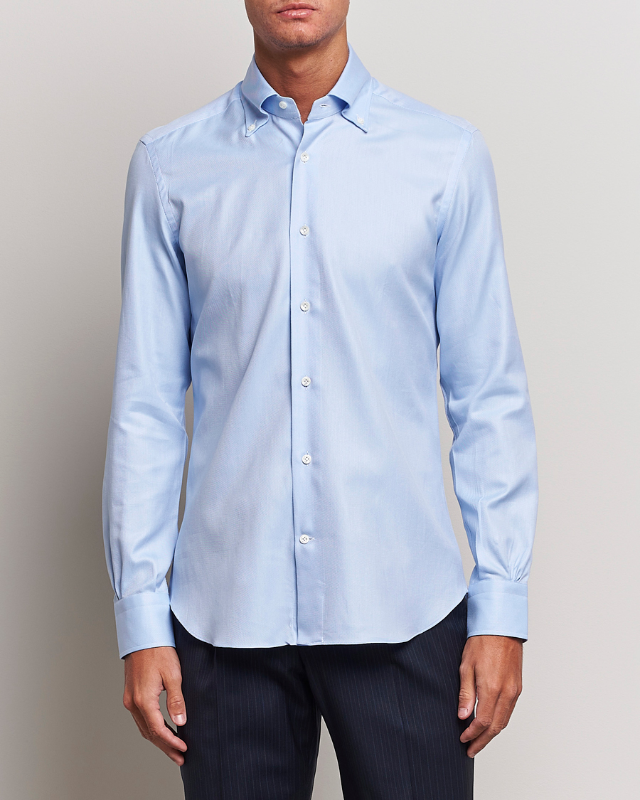 Herre | Mazzarelli | Mazzarelli | Soft Button Down Twill Shirt Light Blue