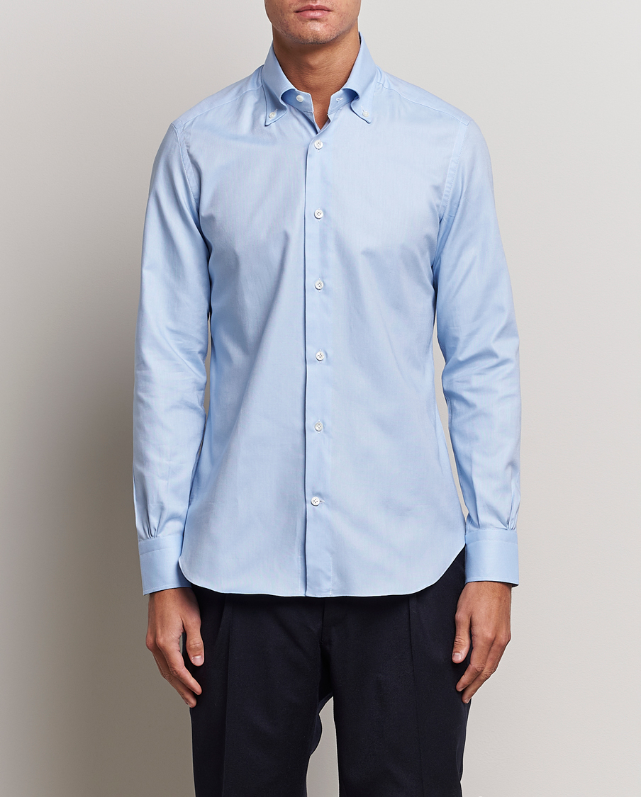 Herre | Mazzarelli | Mazzarelli | Soft Washed Button Down Oxford Shirt Light Blue