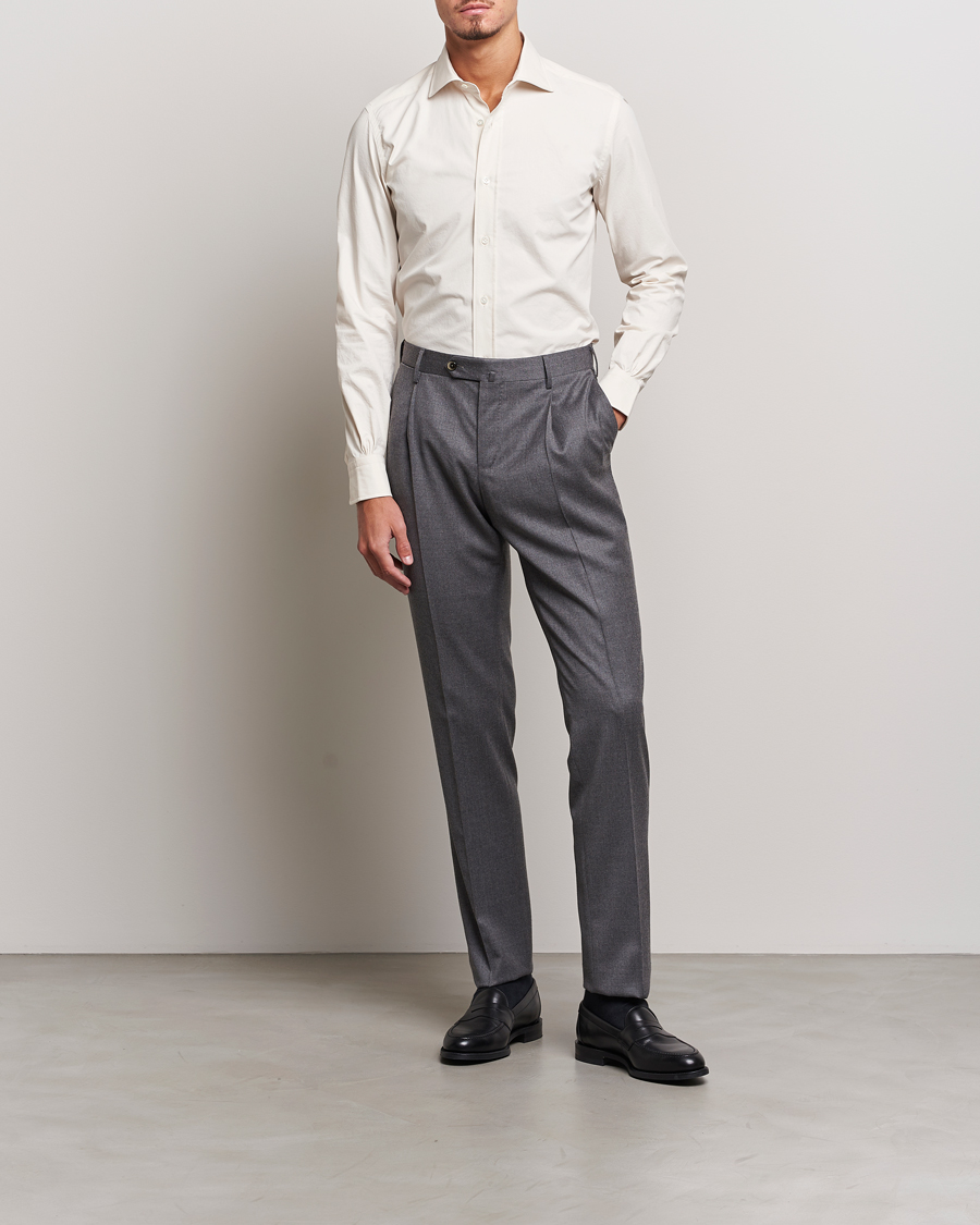 Herre | Skjorter | Mazzarelli | Soft Twill Cotton Shirt White