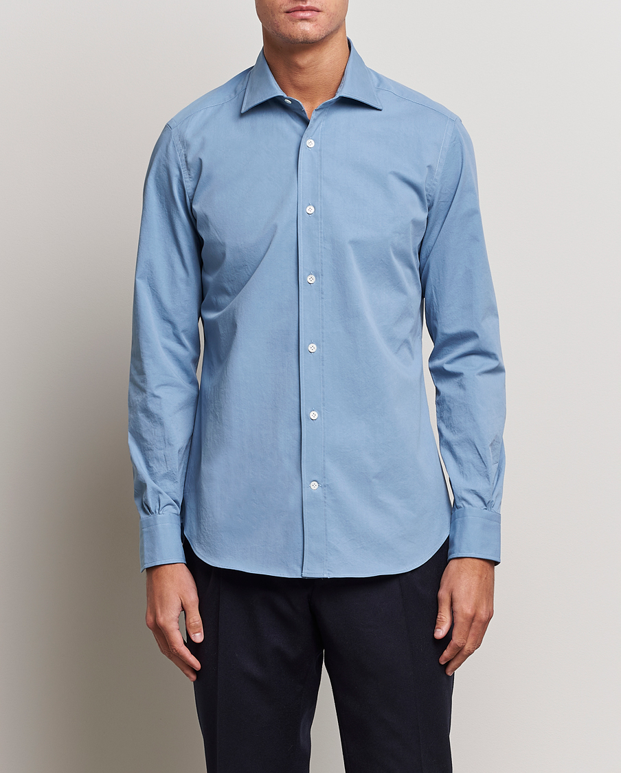 Herre | Italian Department | Mazzarelli | Soft Twill Cotton Shirt Light Blue