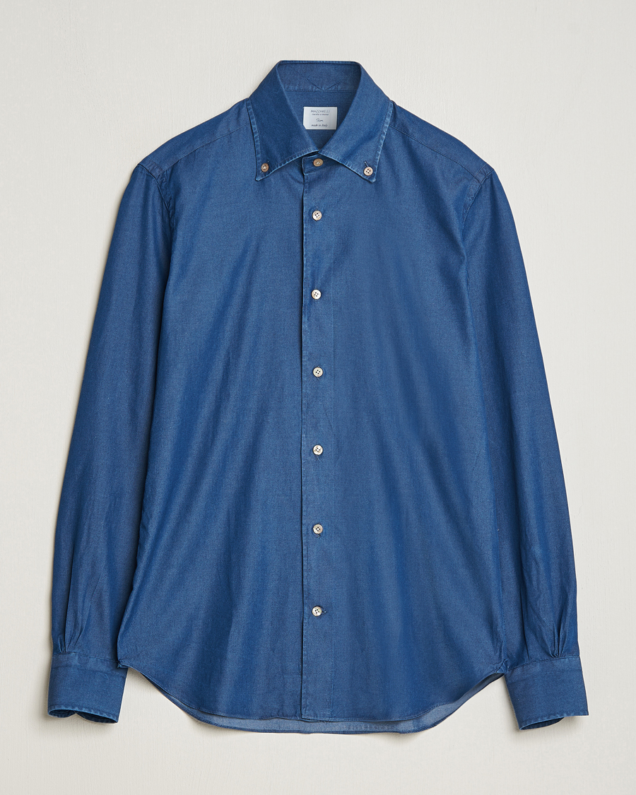 Herre | Jeansskjorter | Mazzarelli | Soft Button Down Denim Shirt Blue Wash