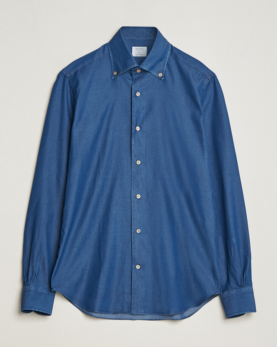 Herre | Skjorter | Mazzarelli | Soft Button Down Denim Shirt Blue Wash