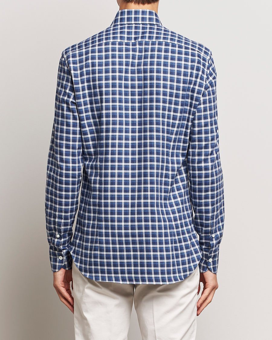 Herre | Skjorter | Mazzarelli | Soft Button Down Flannel Shirt Dark Blue