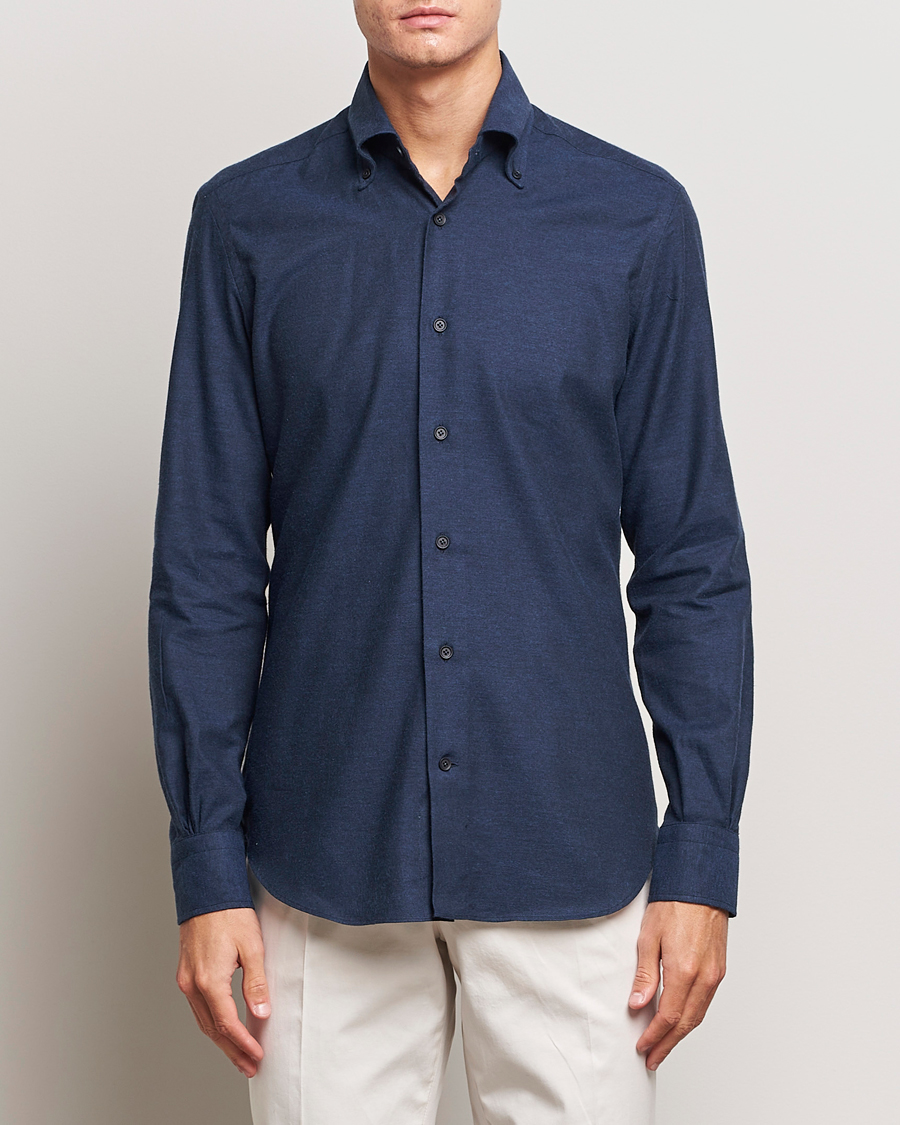 Herre | Flanellskjorter | Mazzarelli | Soft Button Down Flannel Shirt Navy