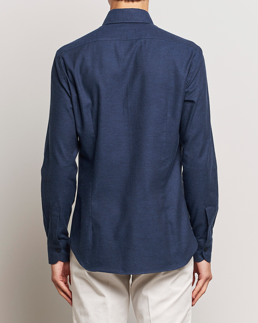 Herre | Skjorter | Mazzarelli | Soft Button Down Flannel Shirt Navy
