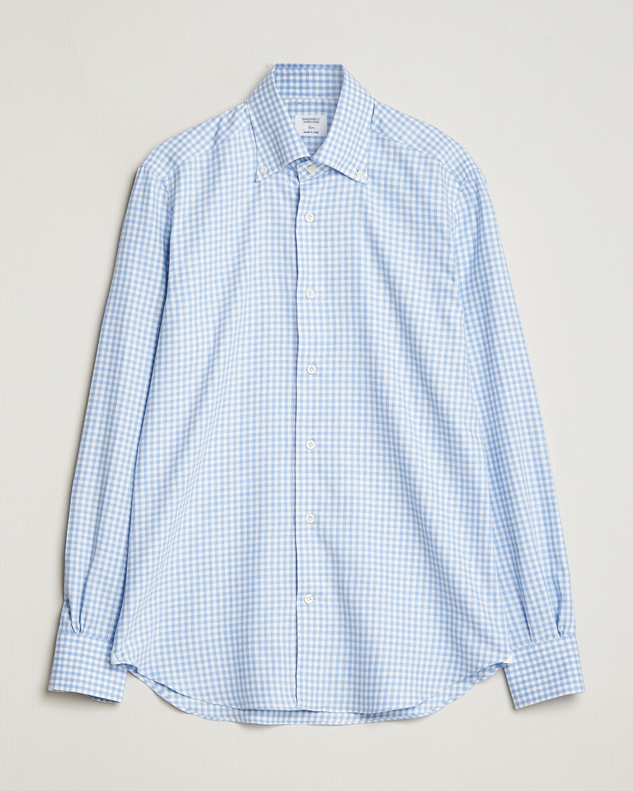 Herre | Skjorter | Mazzarelli | Soft Button Down Flannel Shirt Light Blue