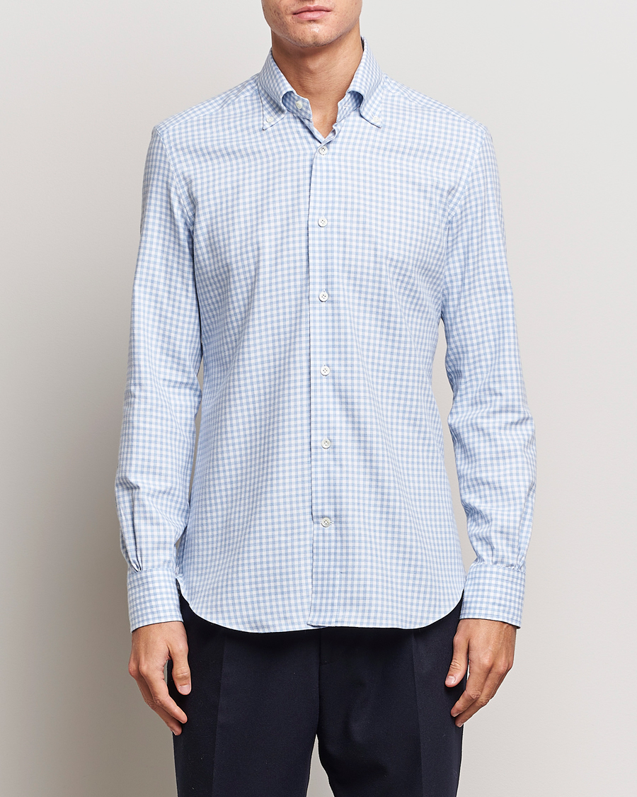Herre | 50% salg | Mazzarelli | Soft Button Down Flannel Shirt Light Blue