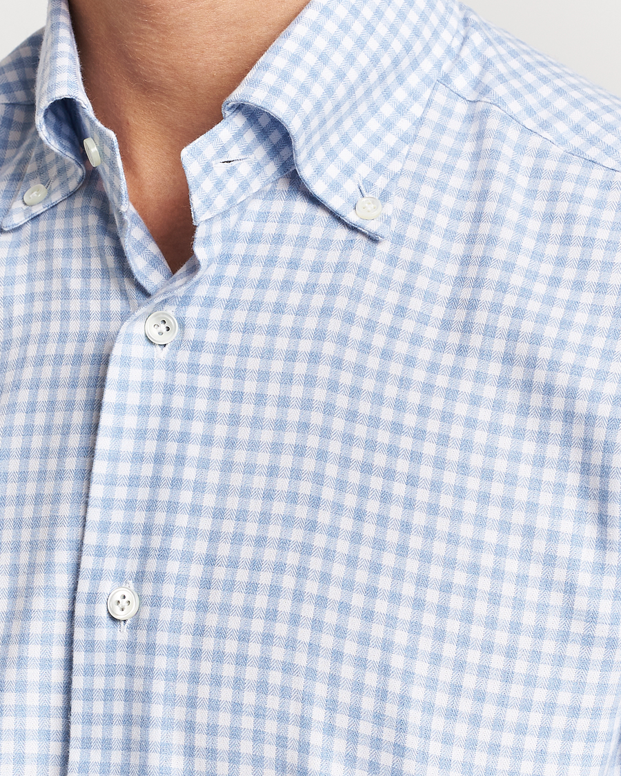 Herre | Skjorter | Mazzarelli | Soft Button Down Flannel Shirt Light Blue