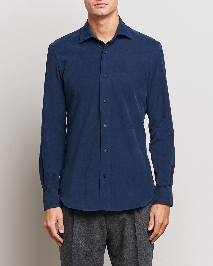 Herre | Skjorter | Mazzarelli | Soft Corduroy Shirt Navy