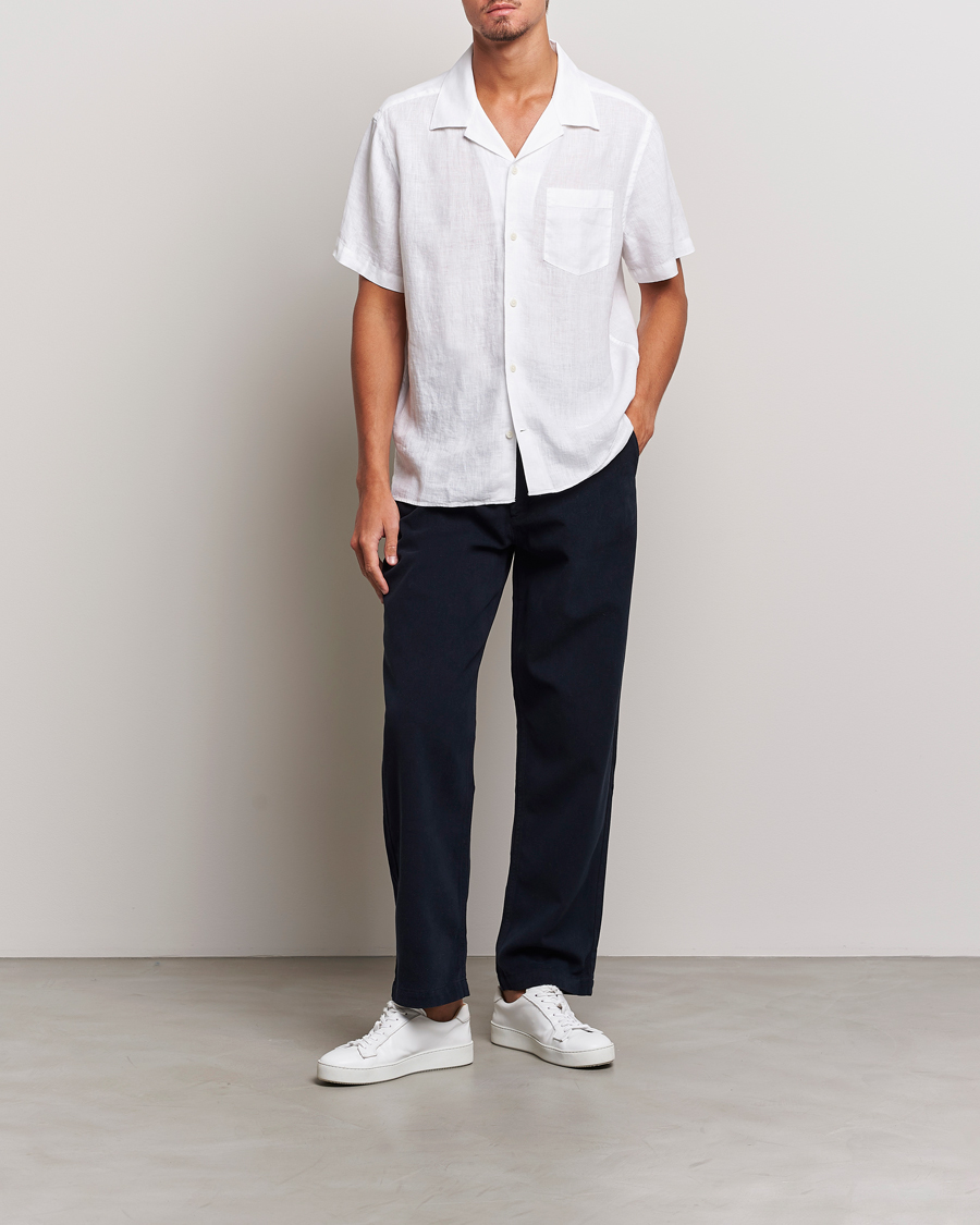 Herre | Skjorter | J.Lindeberg | Reg Fit Linen Melange Short Sleeve Shirt White