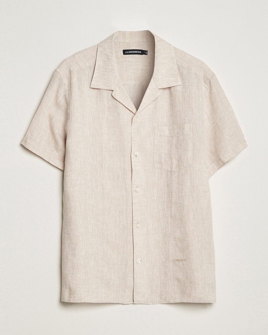 Herre | Skjorter | J.Lindeberg | Reg Fit Linen Melange Short Sleeve Shirt Safari Beige