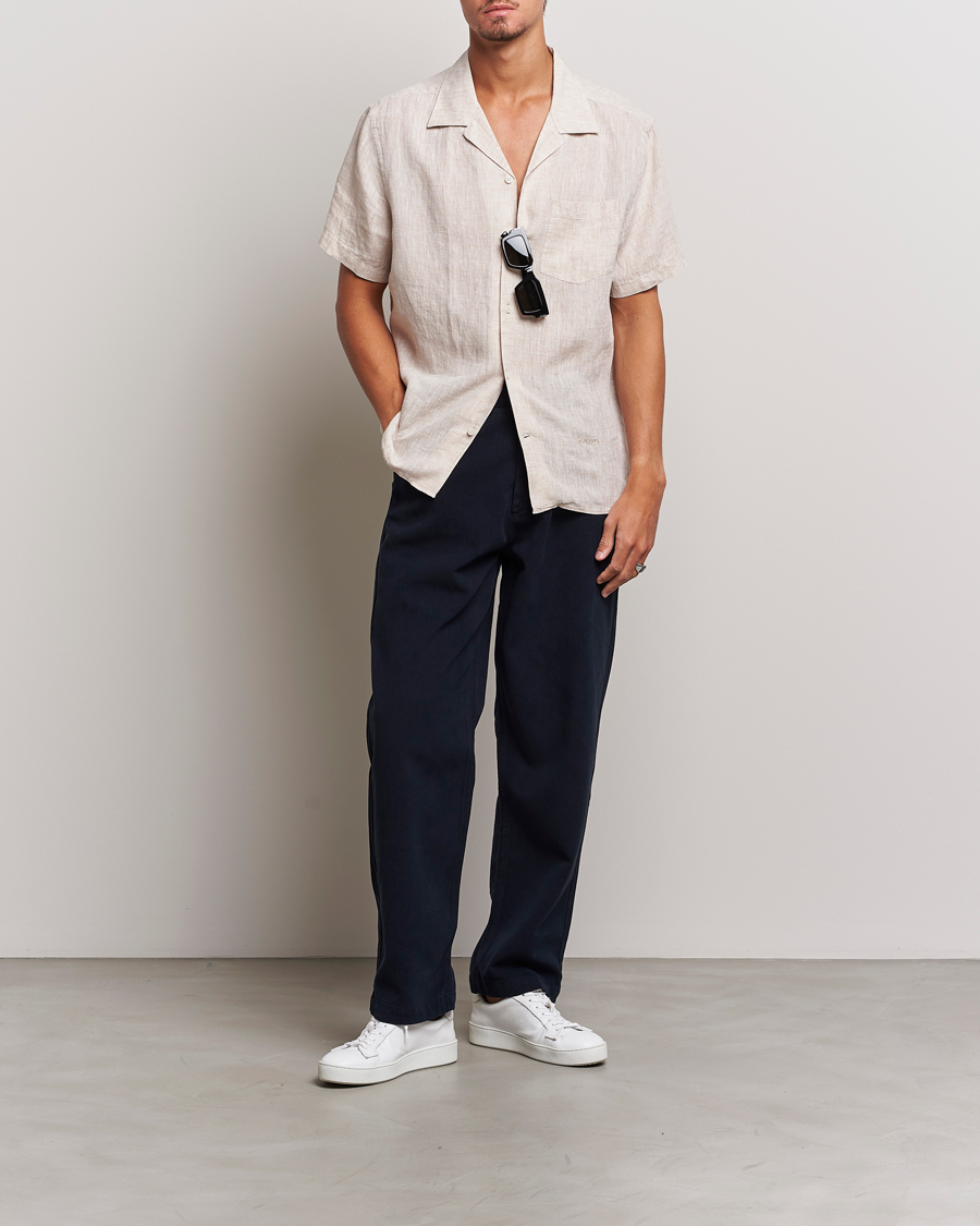 Herre | Skjorter | J.Lindeberg | Reg Fit Linen Melange Short Sleeve Shirt Safari Beige