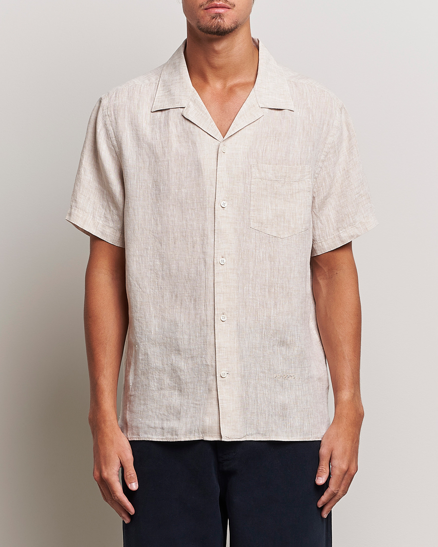 Herre | Kortermede skjorter | J.Lindeberg | Reg Fit Linen Melange Short Sleeve Shirt Safari Beige
