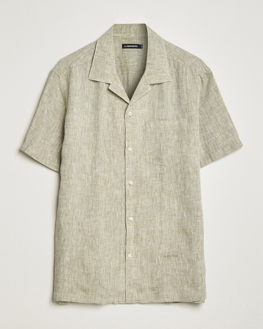 Herre | Skjorter | J.Lindeberg | Reg Fit Linen Melange Short Sleeve Shirt Aloe