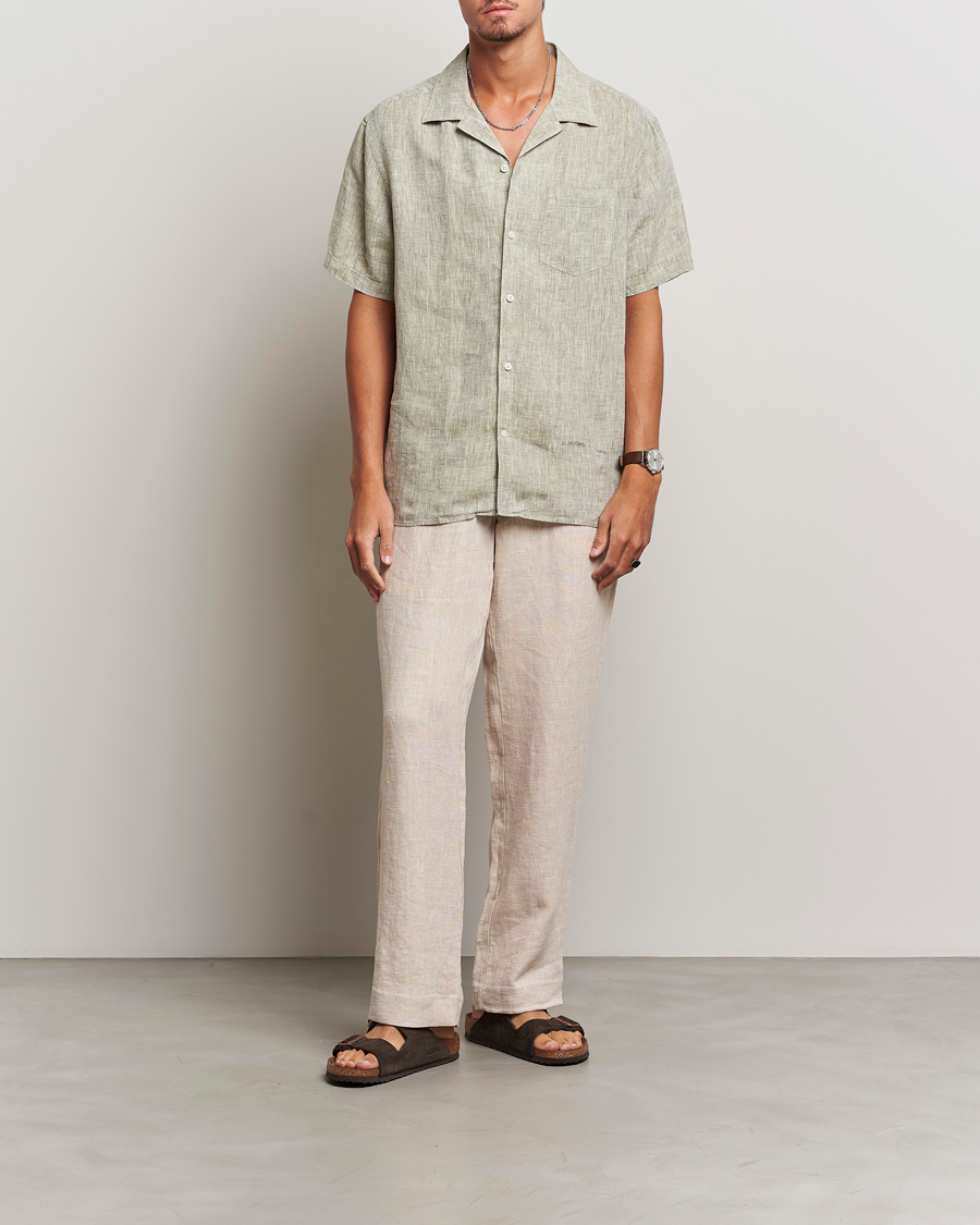 Herre | Skjorter | J.Lindeberg | Reg Fit Linen Melange Short Sleeve Shirt Aloe