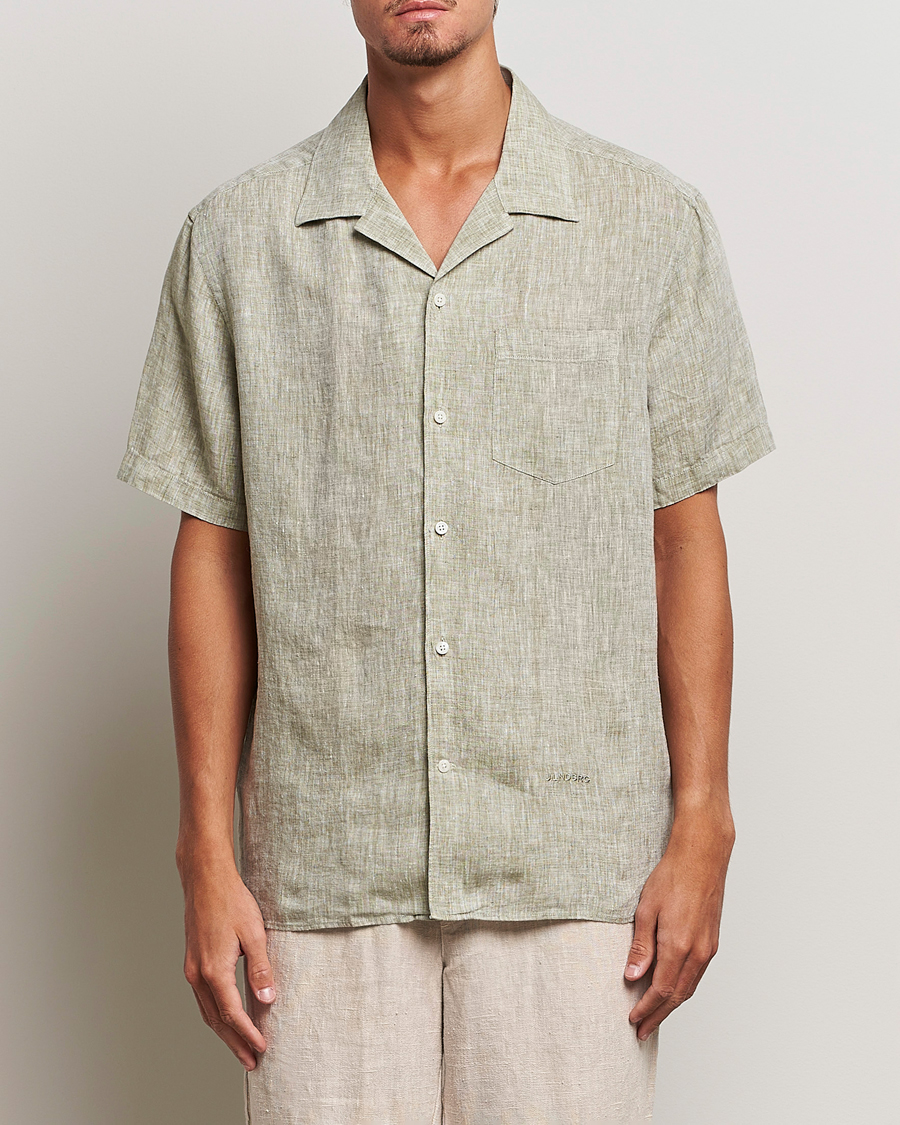 Herre | Kortermede skjorter | J.Lindeberg | Reg Fit Linen Melange Short Sleeve Shirt Aloe