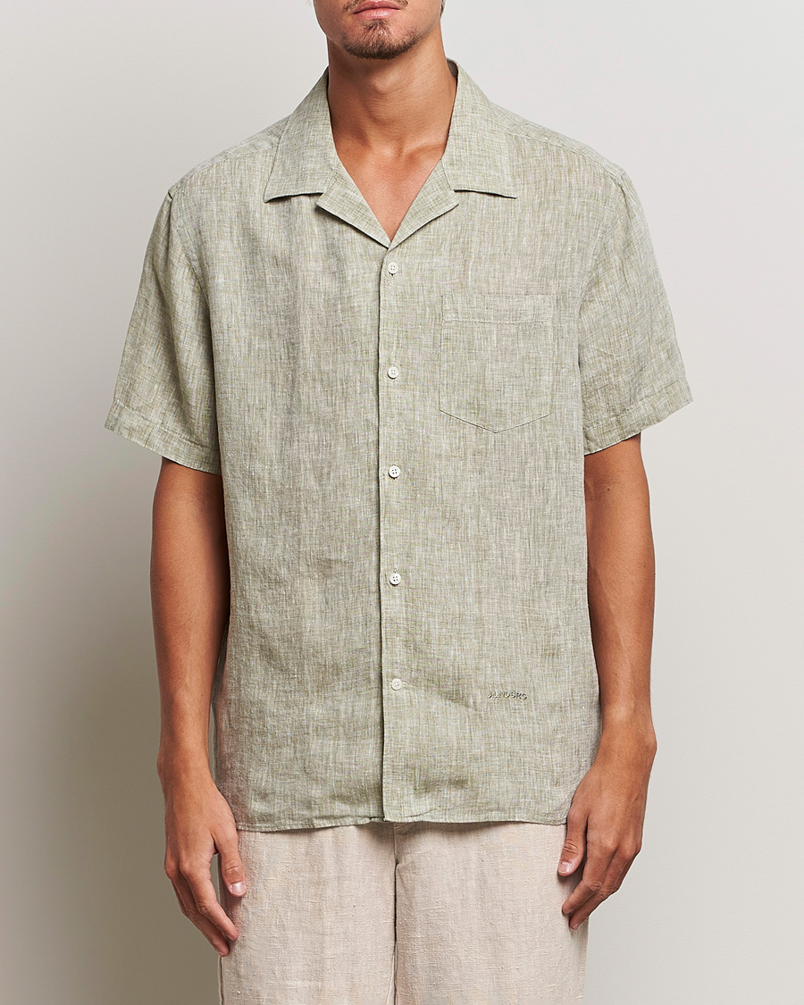 Herre | | J.Lindeberg | Reg Fit Linen Melange Short Sleeve Shirt Aloe